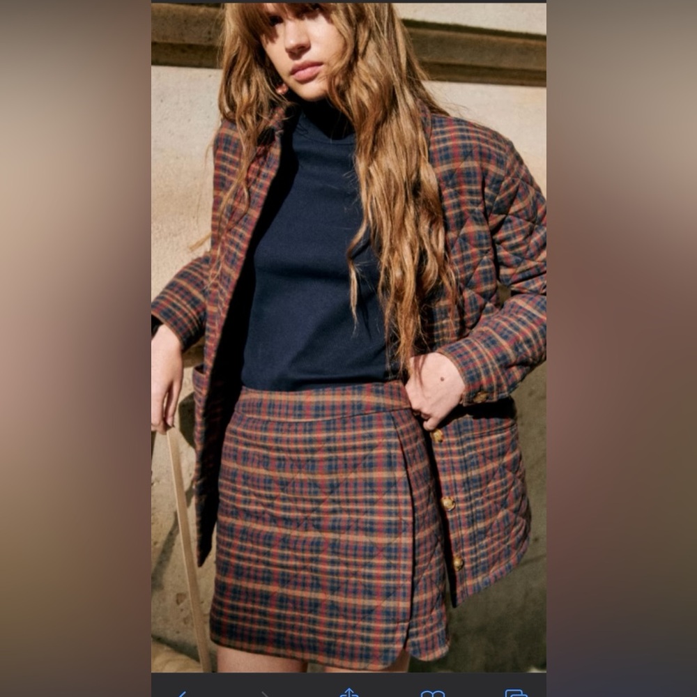 Sezane Plaid Mini Skirt - Navy and Brown